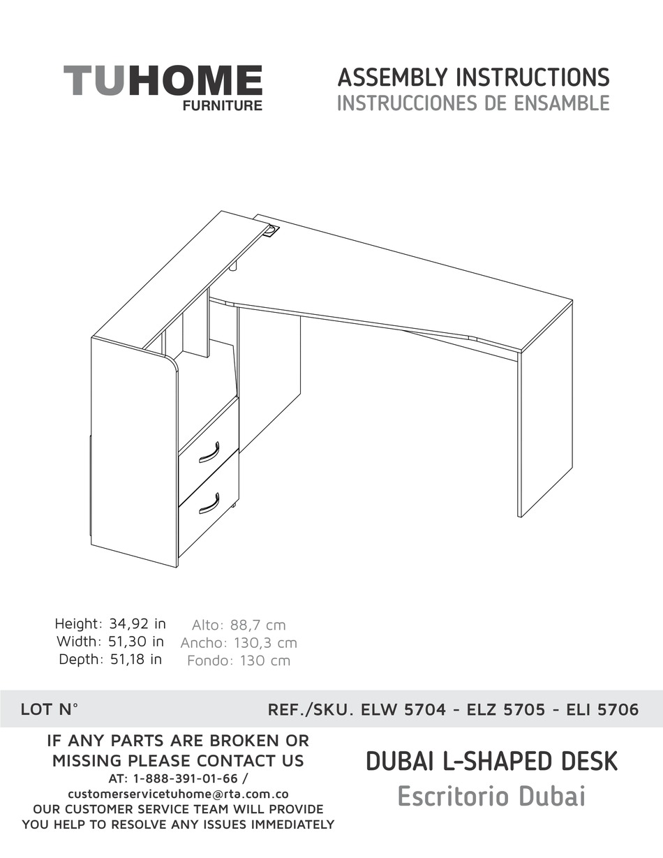 TUHOME FURNITURE DUBAI ELW 5704 ASSEMBLY INSTRUCTIONS MANUAL Pdf
