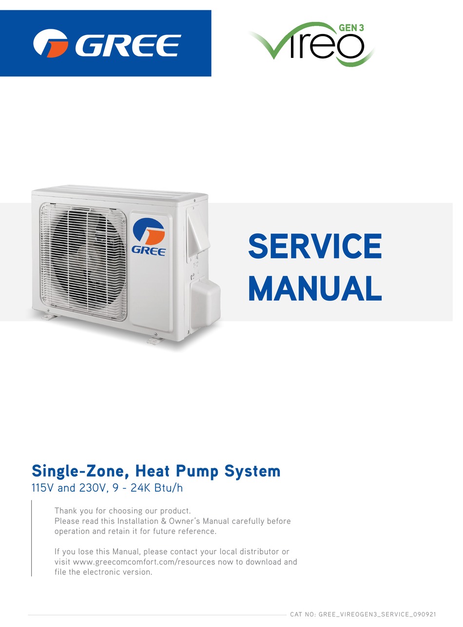 GREE VIREO GEN3 3VIR09HP115V1A SERVICE MANUAL Pdf Download ManualsLib