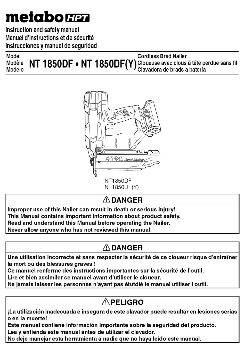 METABO HPT NT 1850DFY INSTRUCTION AND SAFETY MANUAL Pdf Download ...