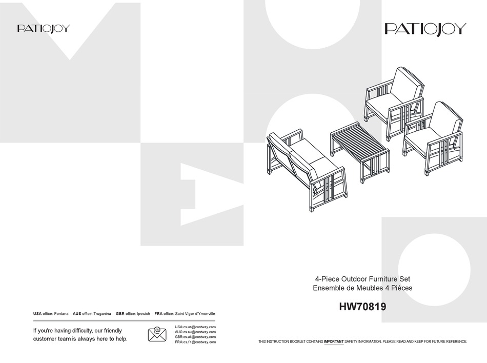 PATIOJOY HW70819 MANUAL Pdf Download ManualsLib