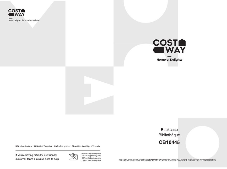 COSTWAY CB10445 MANUAL Pdf Download ManualsLib