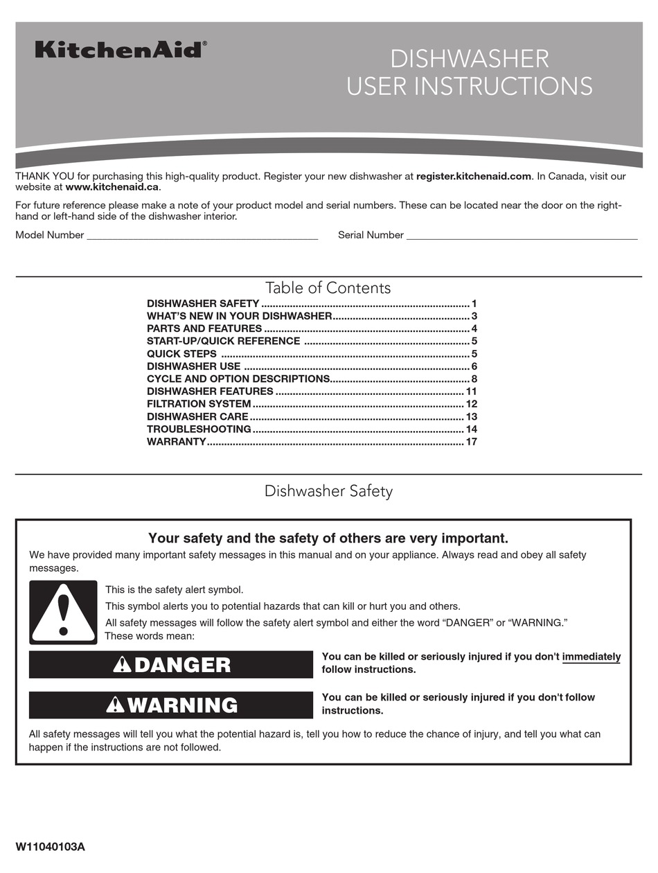 KITCHENAID KDTE234GPS USER INSTRUCTIONS Pdf Download ManualsLib
