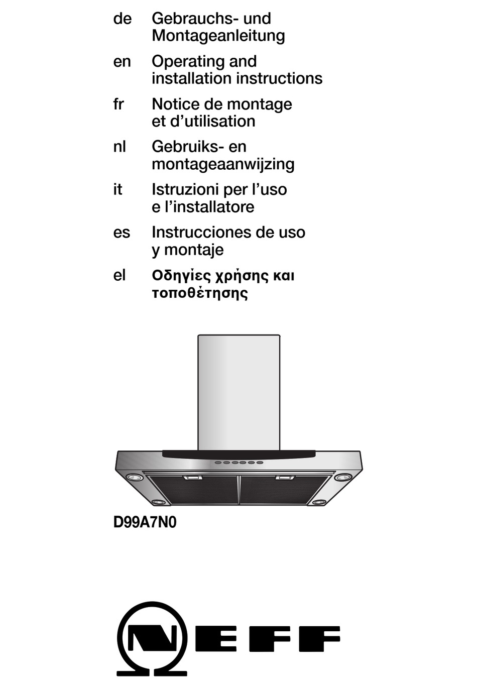 NEFF D99A7N0 OPERATING AND INSTALLATION INSTRUCTIONS Pdf Download