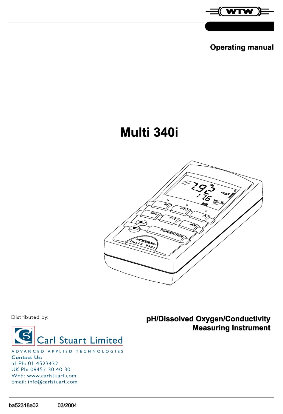 WTW 2F30100 OPERATING MANUAL Pdf Download ManualsLib