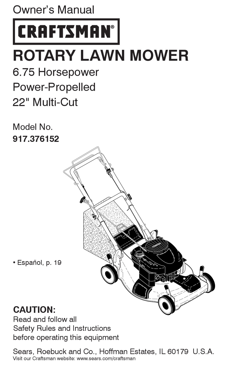 Sears Craftsman 917.376152 Owner's Manual Pdf Download 