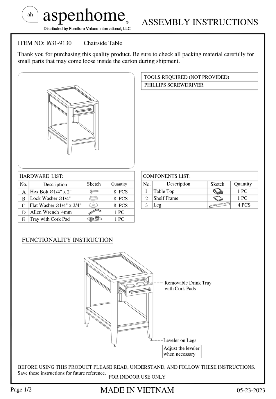 ASPENHOME I6319130 ASSEMBLY INSTRUCTIONS Pdf Download ManualsLib