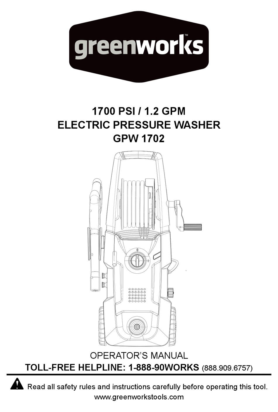 GREENWORKS GPW 1702 OPERATOR'S MANUAL Pdf Download | ManualsLib