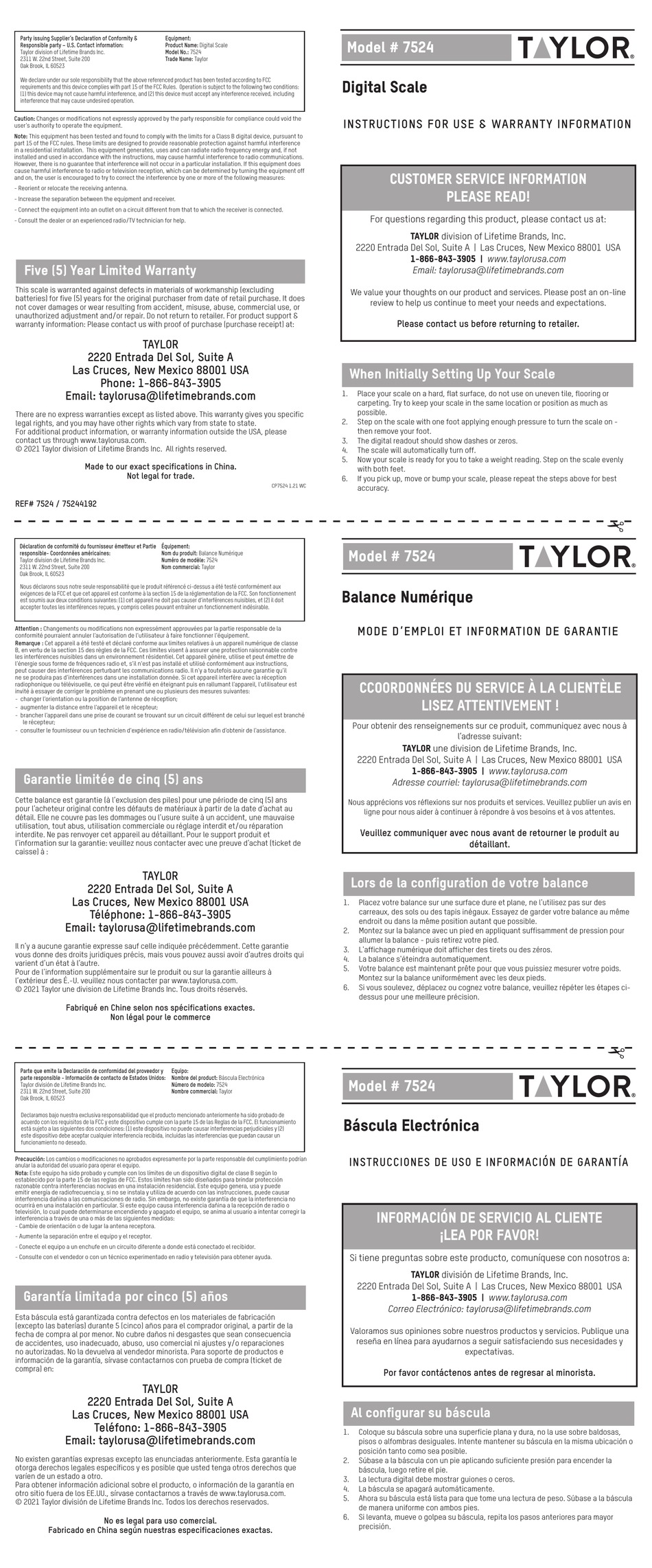 TAYLOR 7524 INSTRUCTIONS FOR USE & WARRANTY INFORMATION Pdf Download ...