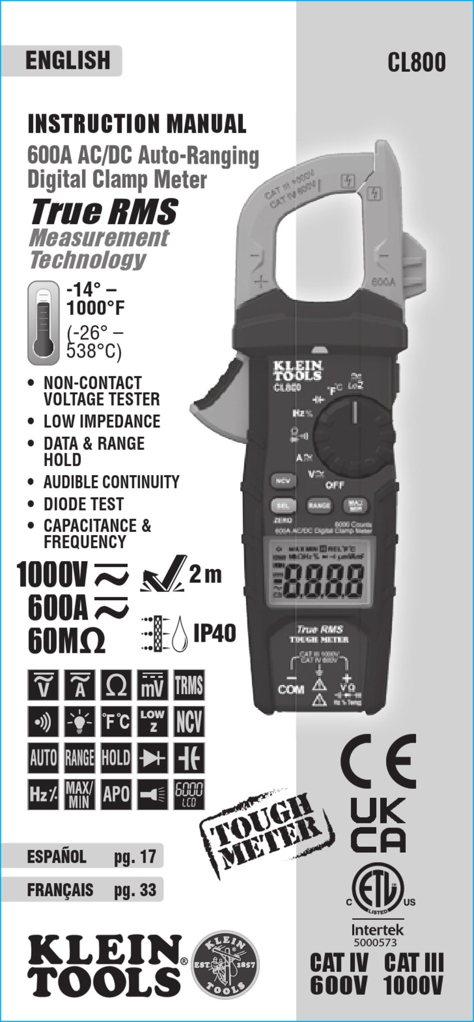 KLEIN TOOLS CL800 INSTRUCTION MANUAL Pdf Download ManualsLib