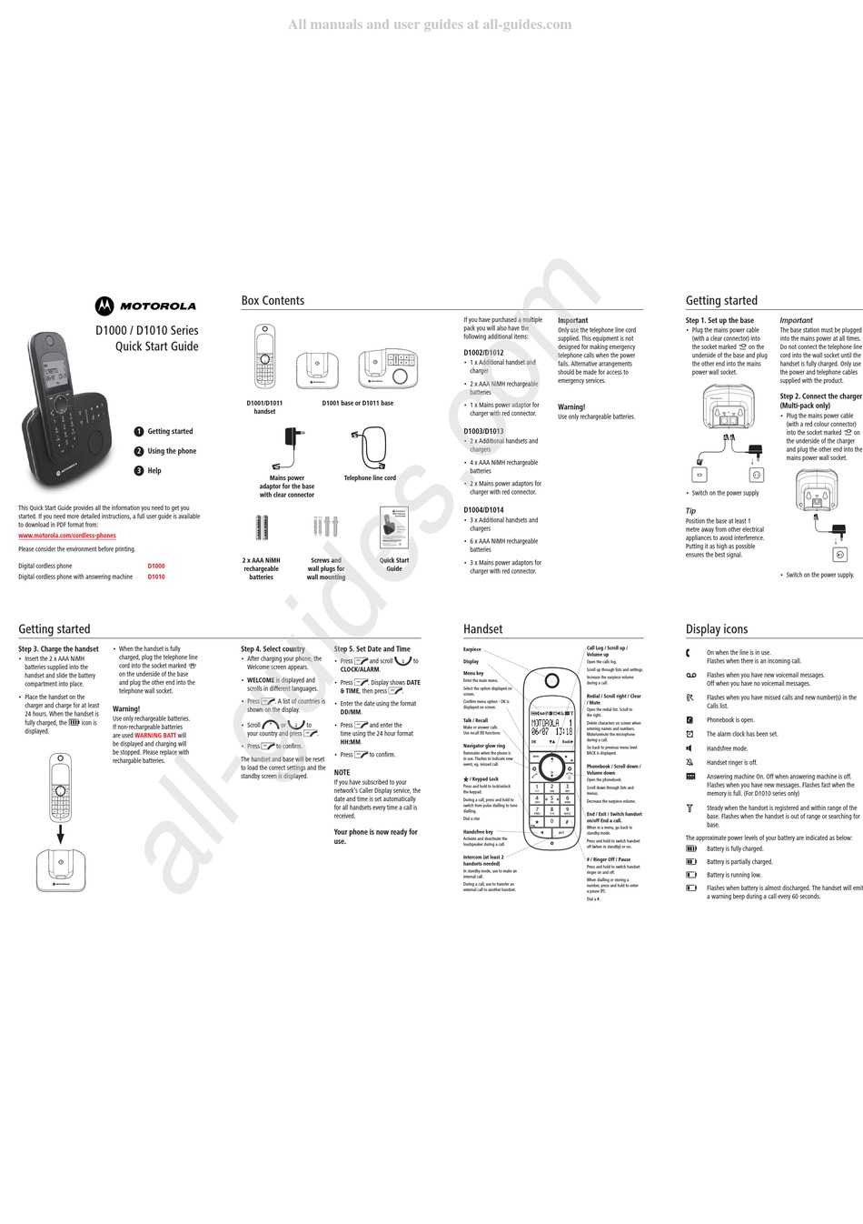 MOTOROLA D1000 SERIES QUICK START MANUAL Pdf Download | ManualsLib