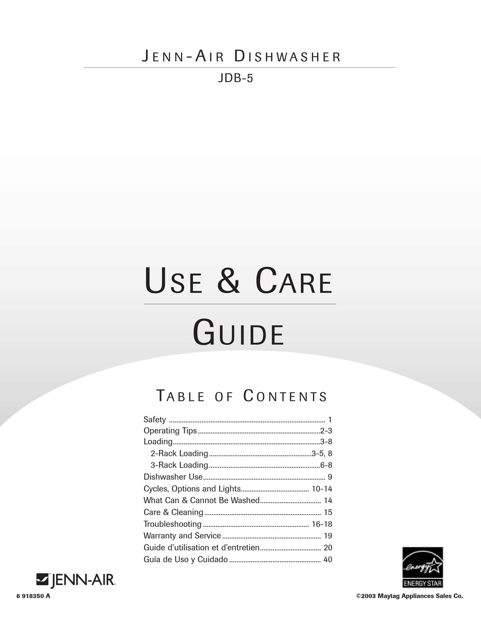 MAYTAG JENNAIR JDB5 USE & CARE MANUAL Pdf Download ManualsLib