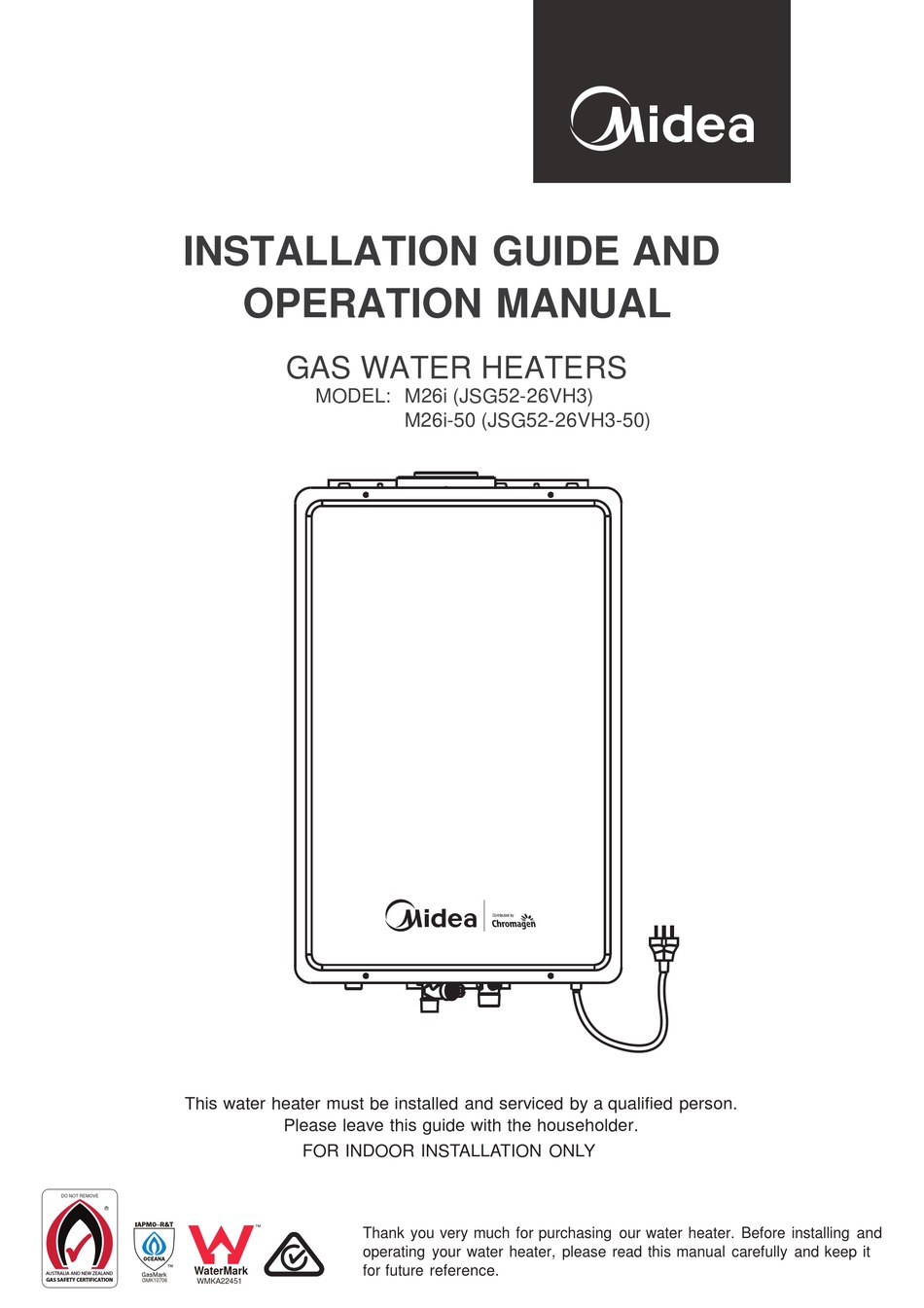 MIDEA JSG5226VH3 INSTALLATION MANUAL AND OPERATION MANUAL Pdf Download