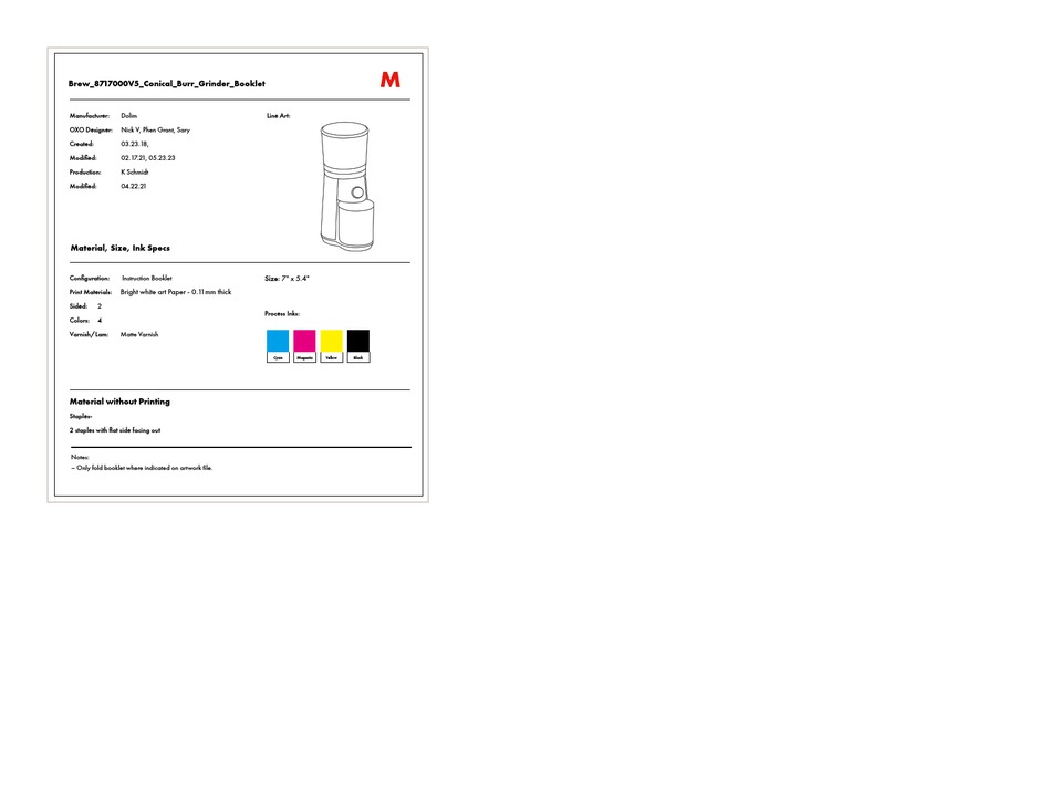 OXO BREW CONICAL BURR INSTRUCTION MANUAL Pdf Download ManualsLib