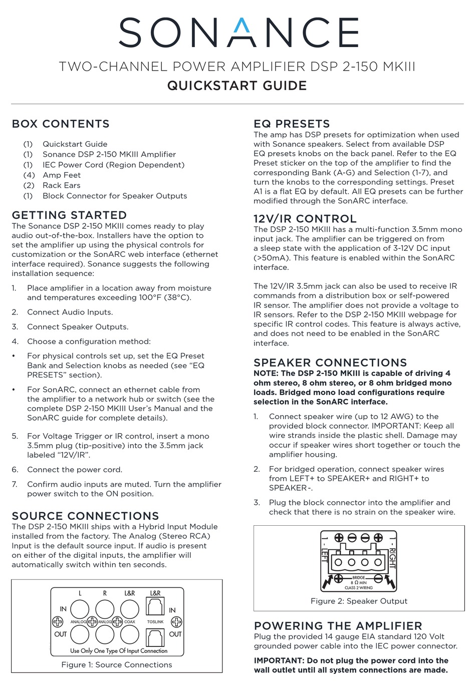 SONANCE DSP 2150 MKIII QUICK START MANUAL Pdf Download ManualsLib