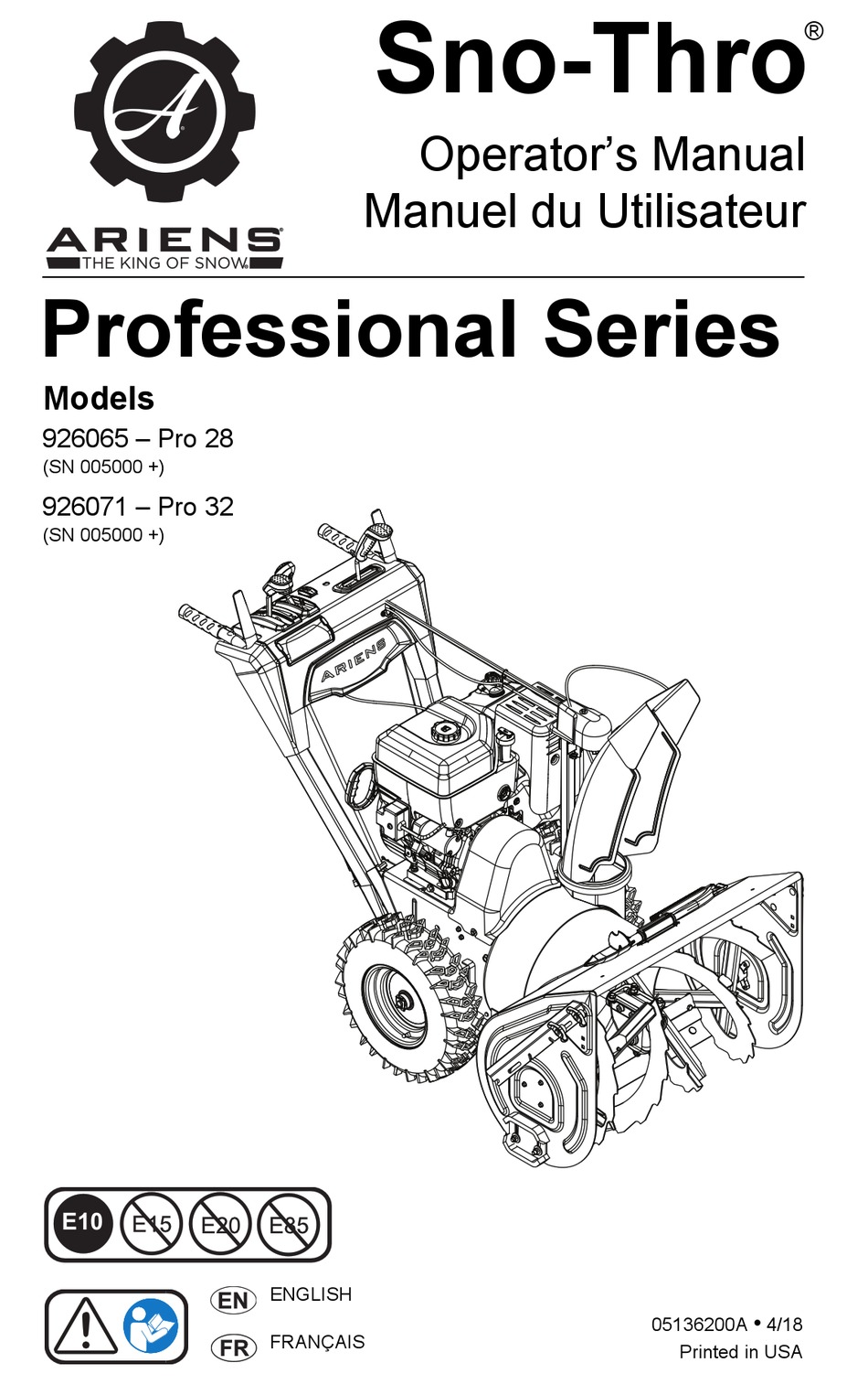 ARIENS 926071 OPERATOR