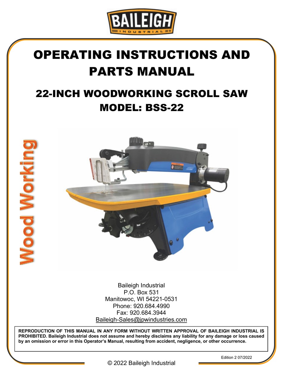 BAILEIGH INDUSTRIAL BSS22 OPERATING INSTRUCTIONS AND PARTS MANUAL Pdf