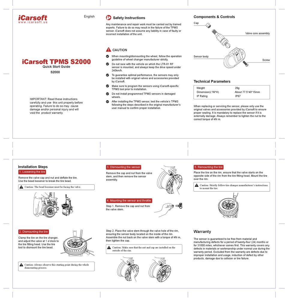 ICARSOFT TPMS S2000 QUICK START MANUAL Pdf Download ManualsLib