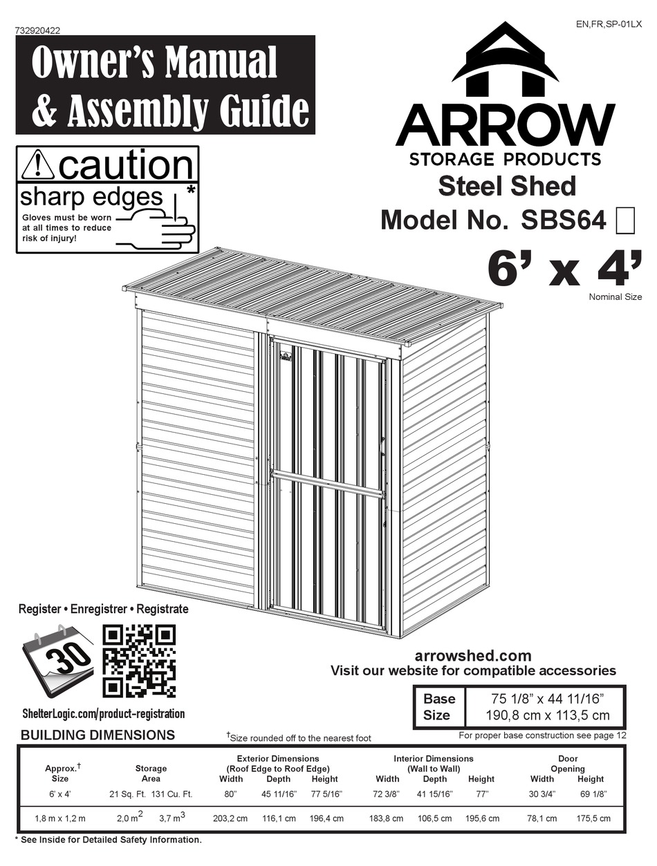 Arrow Storage Products Sbs64 Owners Manual And Assembly Manual Pdf Download Manualslib 9087