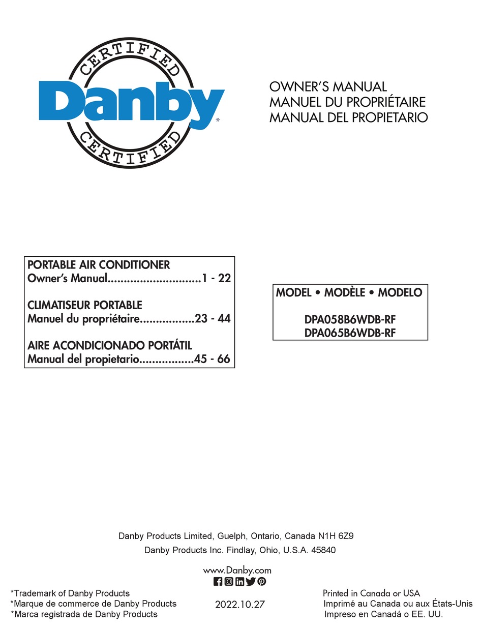 DANBY DPA058B6WDB-RF OWNER'S MANUAL Pdf Download | ManualsLib