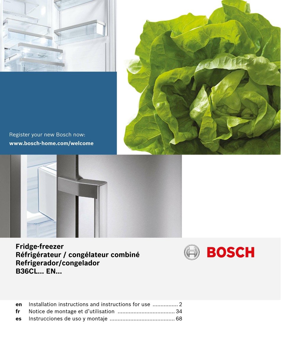 BOSCH B36CL80ENS INSTALLATION INSTRUCTIONS AND INSTRUCTIONS FOR USE Pdf