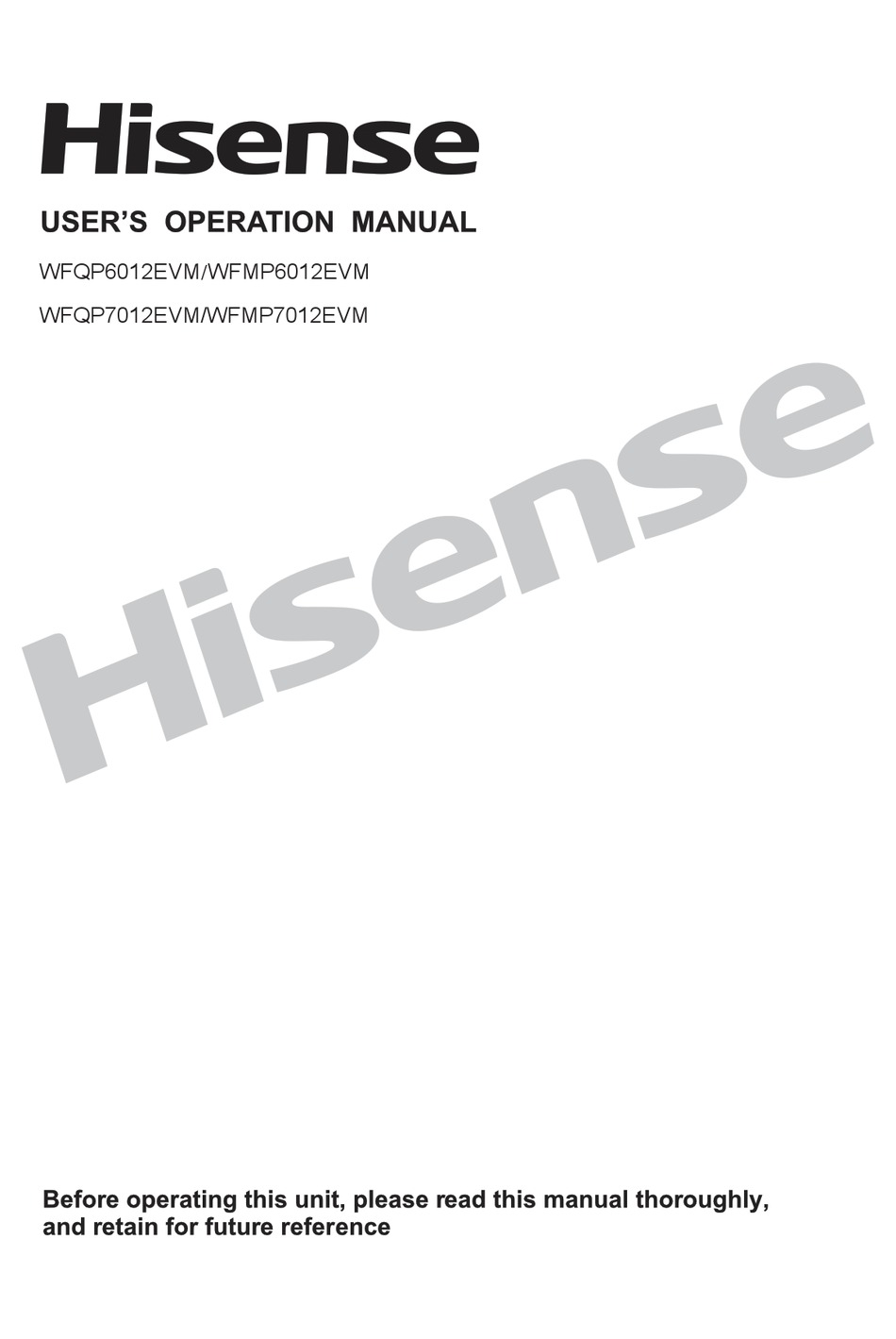 HISENSE WFQP6012EVM USER S OPERATION MANUAL Pdf Download ManualsLib