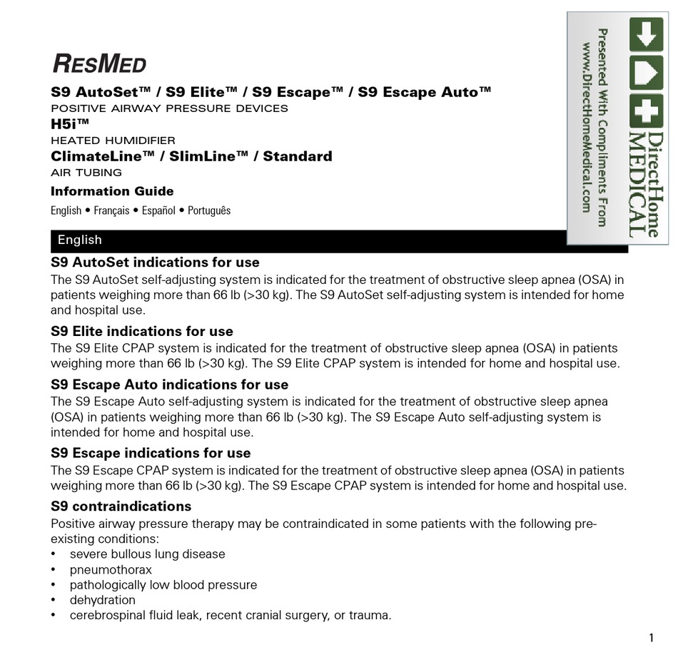 RESMED S9 ESCAPE INFORMATION MANUAL Pdf Download ManualsLib