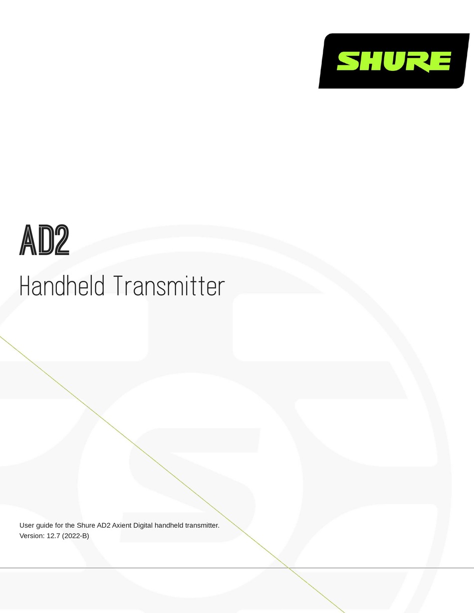 SHURE AD2/B87A MANUAL Pdf Download ManualsLib