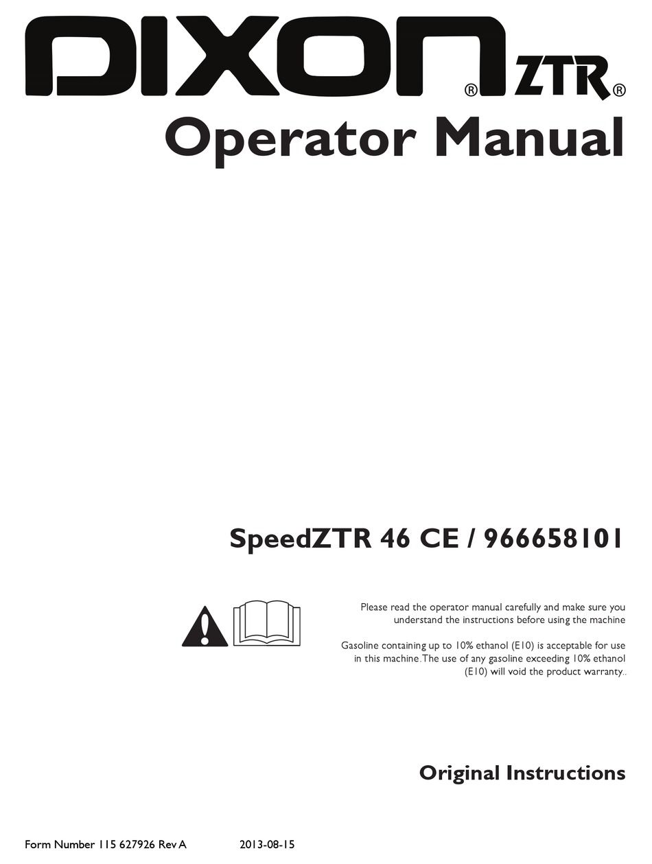 Dixon Speedztr 46 Ce Original Instructions Manual Pdf Download Manualslib