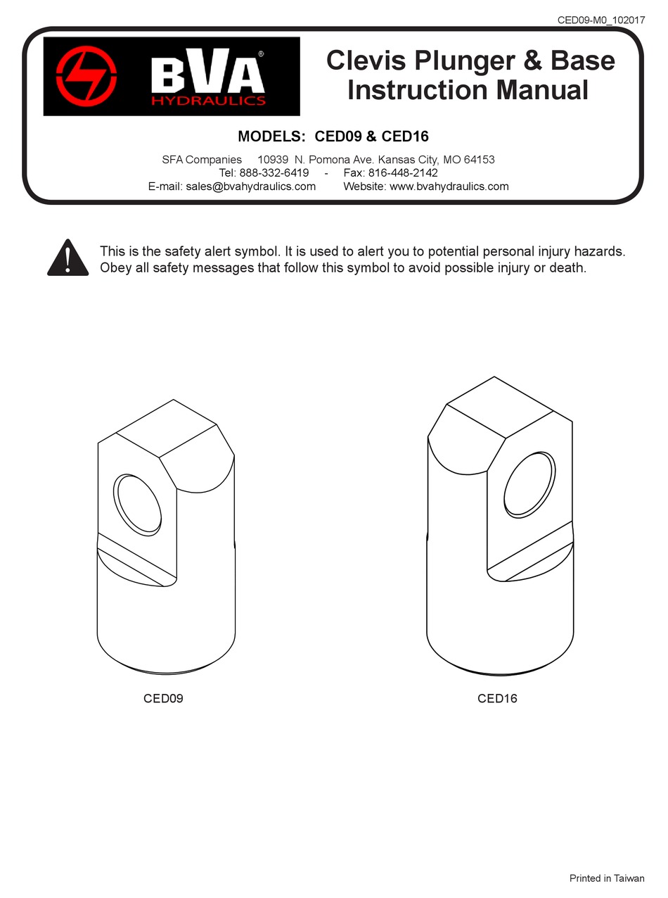 BVA HYDRAULICS CED09 INSTRUCTION MANUAL Pdf Download ManualsLib
