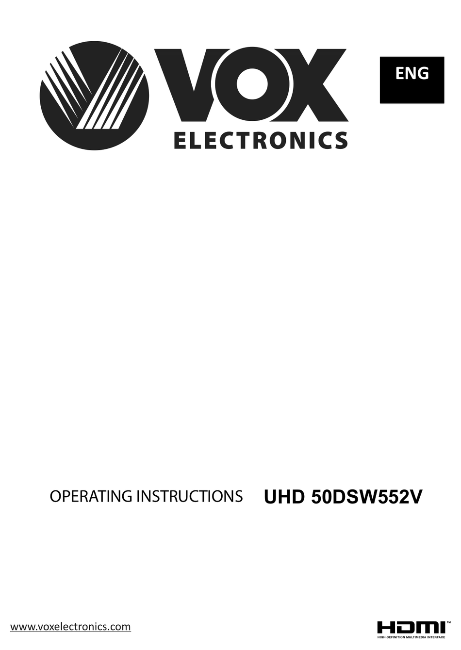 VOX ELECTRONICS UHD 50DSW552V OPERATING INSTRUCTIONS MANUAL Pdf