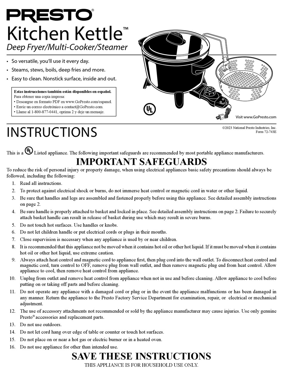 PRESTO KITCHEN KETTLE INSTRUCTIONS MANUAL Pdf Download ManualsLib