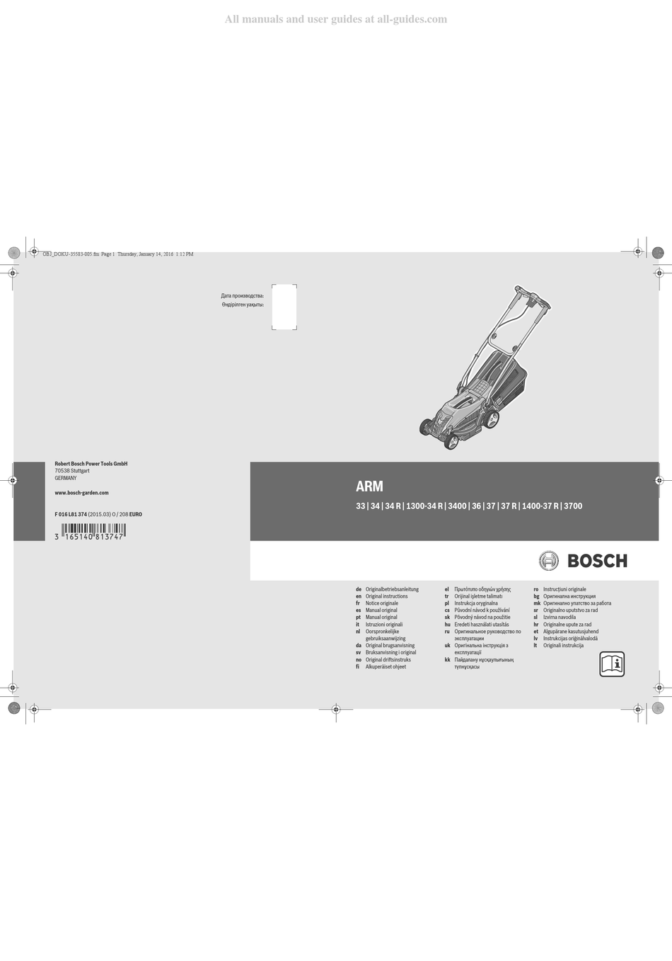 BOSCH ARM 33 OPERATING INSTRUCTIONS MANUAL Pdf Download | ManualsLib