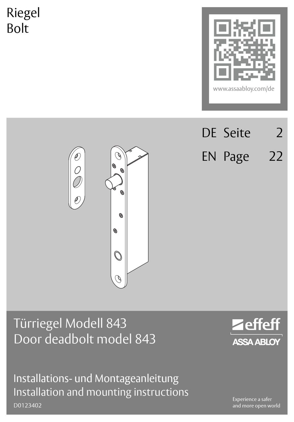ASSA ABLOY EFFEFF 843 INSTALLATION AND MOUNTING INSTRUCTIONS Pdf ...