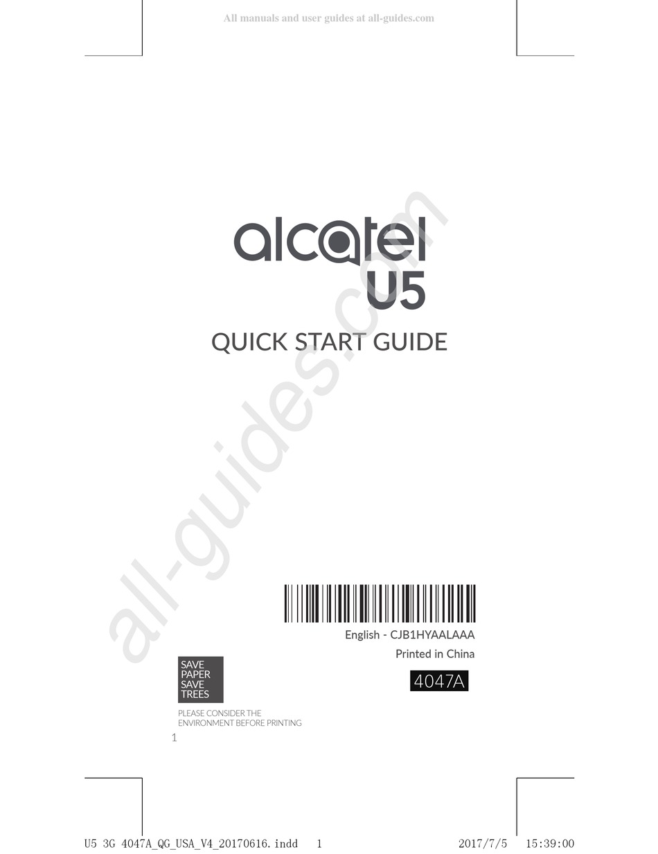 ALCATEL U5 QUICK START MANUAL Pdf Download | ManualsLib