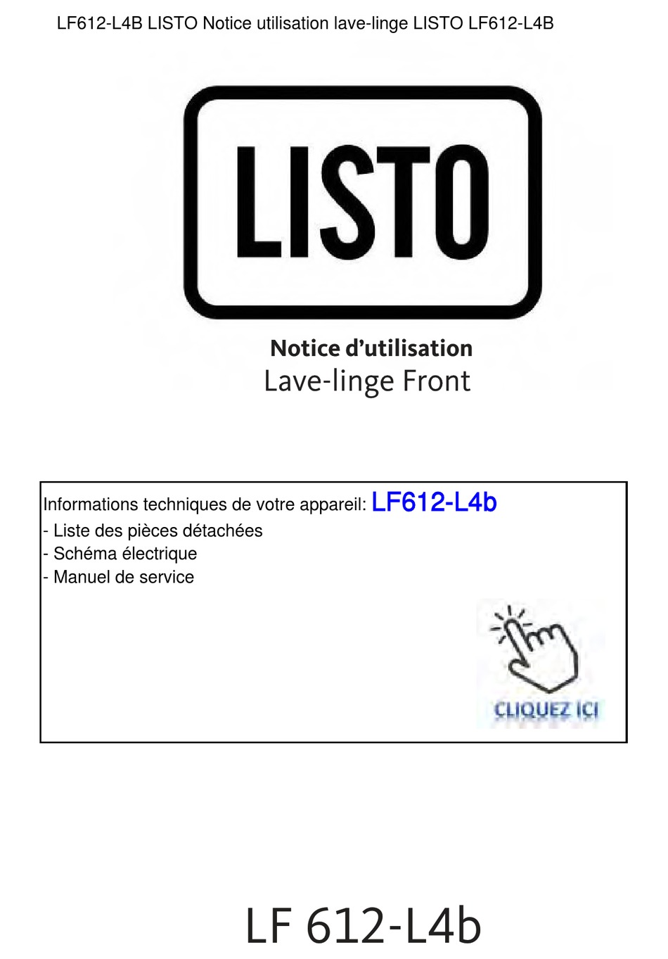 Lave linge hublot LISTO LF612-L4b