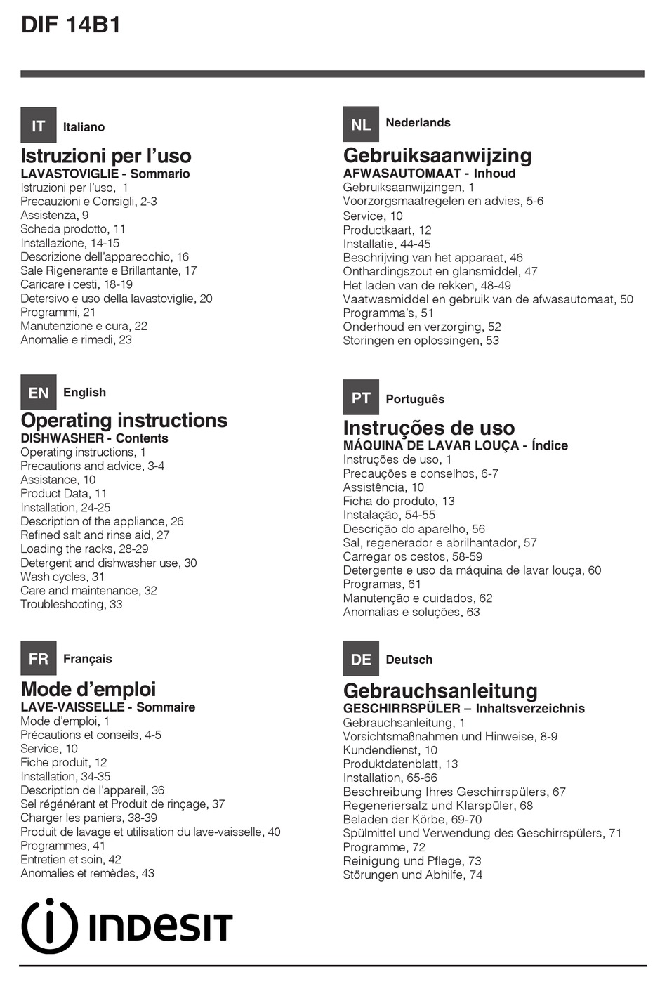 INDESIT DIF 14B1 OPERATING INSTRUCTIONS MANUAL Pdf Download ManualsLib