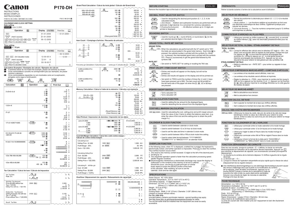 CANON P170DH INSTRUCTIONS Pdf Download ManualsLib
