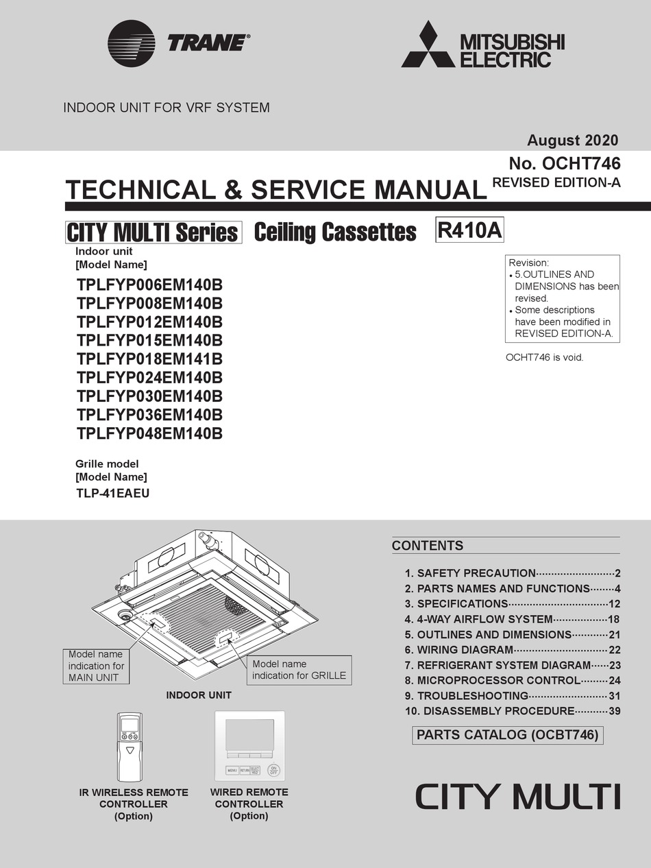 TRANE MITSUBISHI ELECTRIC CITY MULTI SERIES TECHNICAL & SERVICE MANUAL