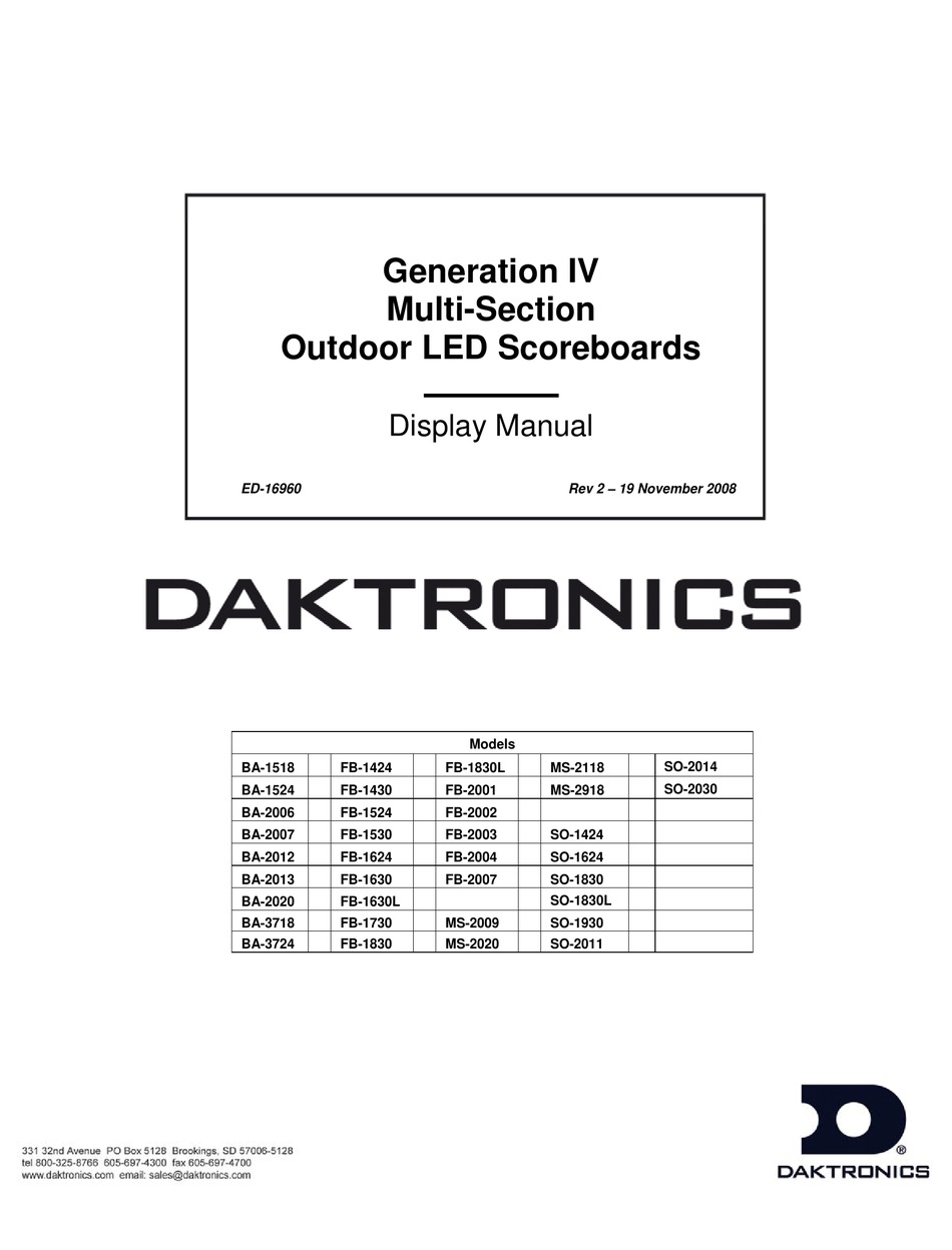 DAKTRONICS BA1518 DISPLAY MANUAL Pdf Download ManualsLib