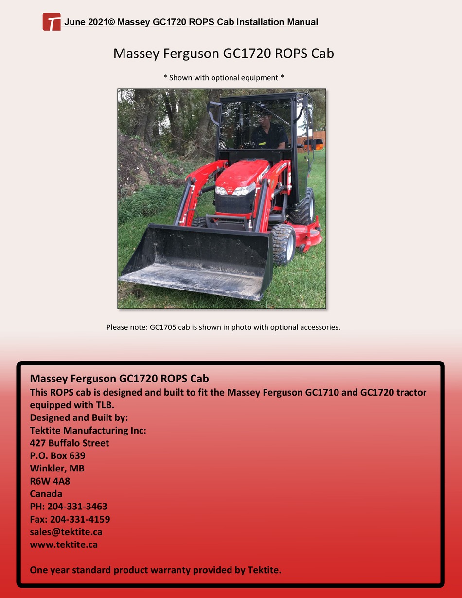 Tektite Massey Ferguson Gc1720 Rops Cab Installation Manual Pdf