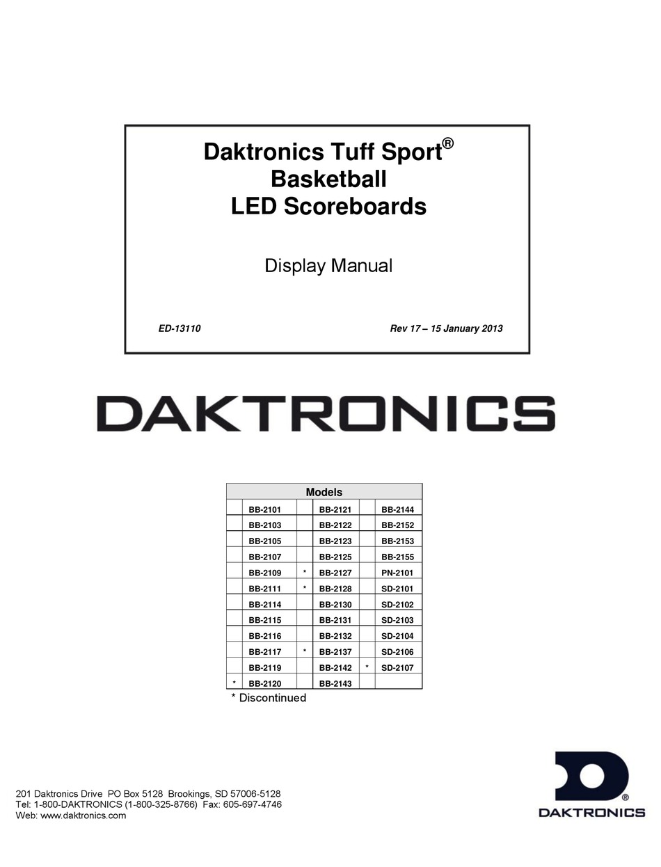 DAKTRONICS TUFF SPORT BB2127 DISPLAY MANUAL Pdf Download ManualsLib