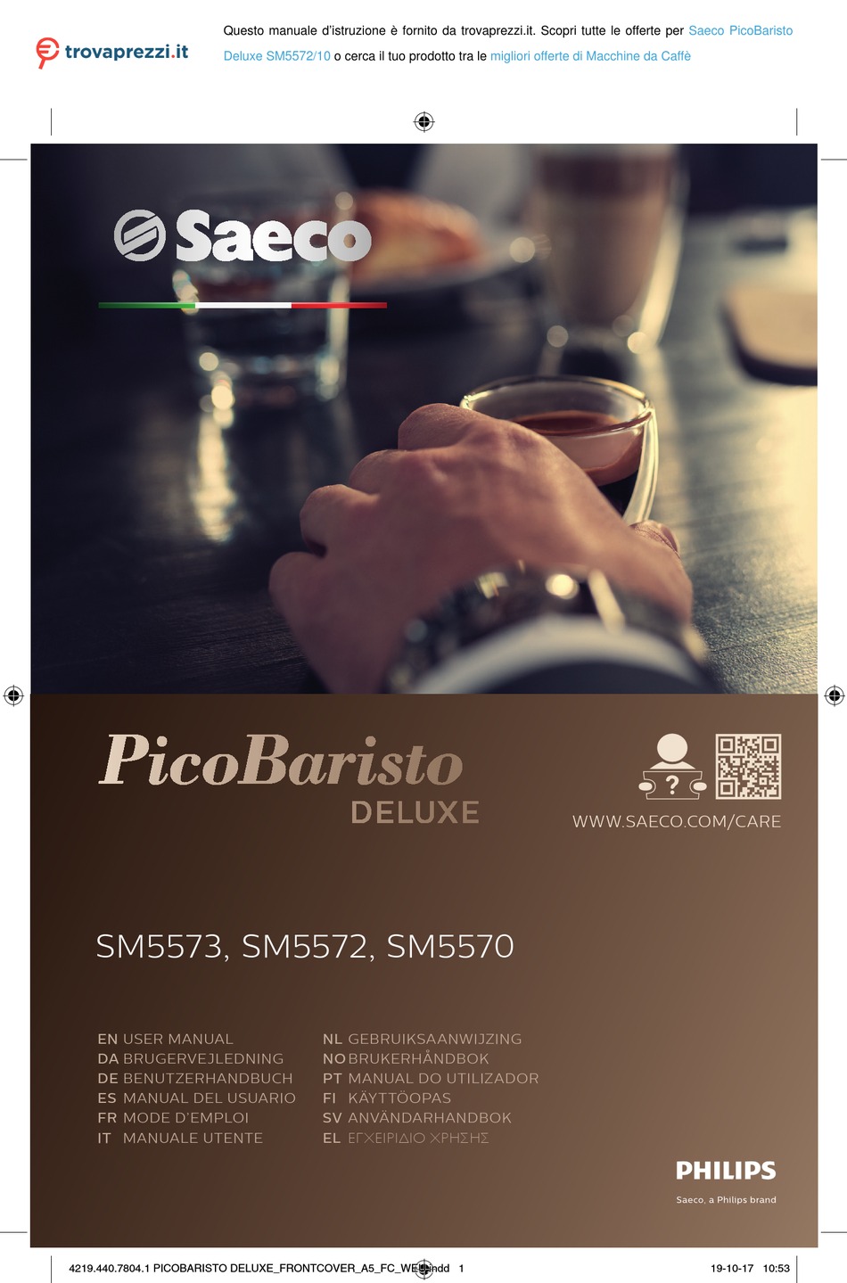 PHILIPS SAECO PICOBARISTO DELUXE SM5573 USER MANUAL Pdf Download