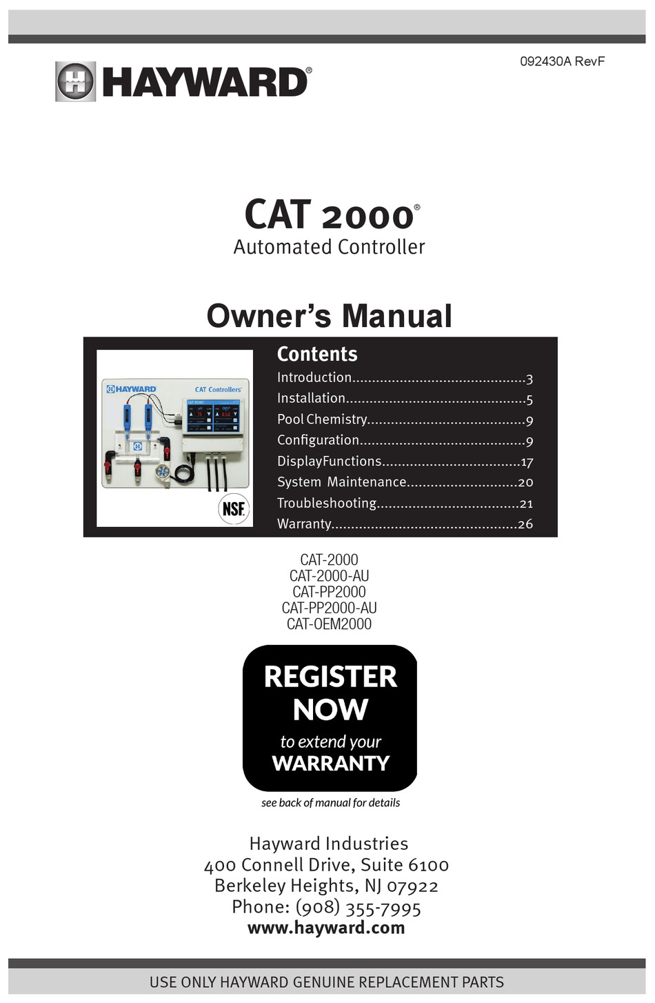 HAYWARD CAT2000 OWNER