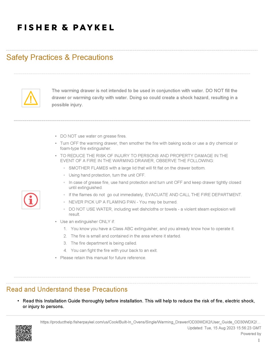 FISHER & PAYKEL OD30WDX2 QUICK START MANUAL Pdf Download ManualsLib