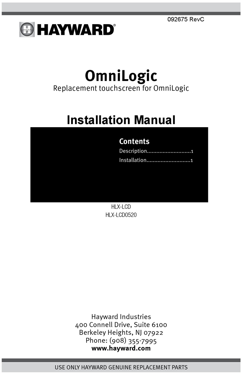 HAYWARD OMNILOGIC HLXLCD INSTALLATION MANUAL Pdf Download ManualsLib