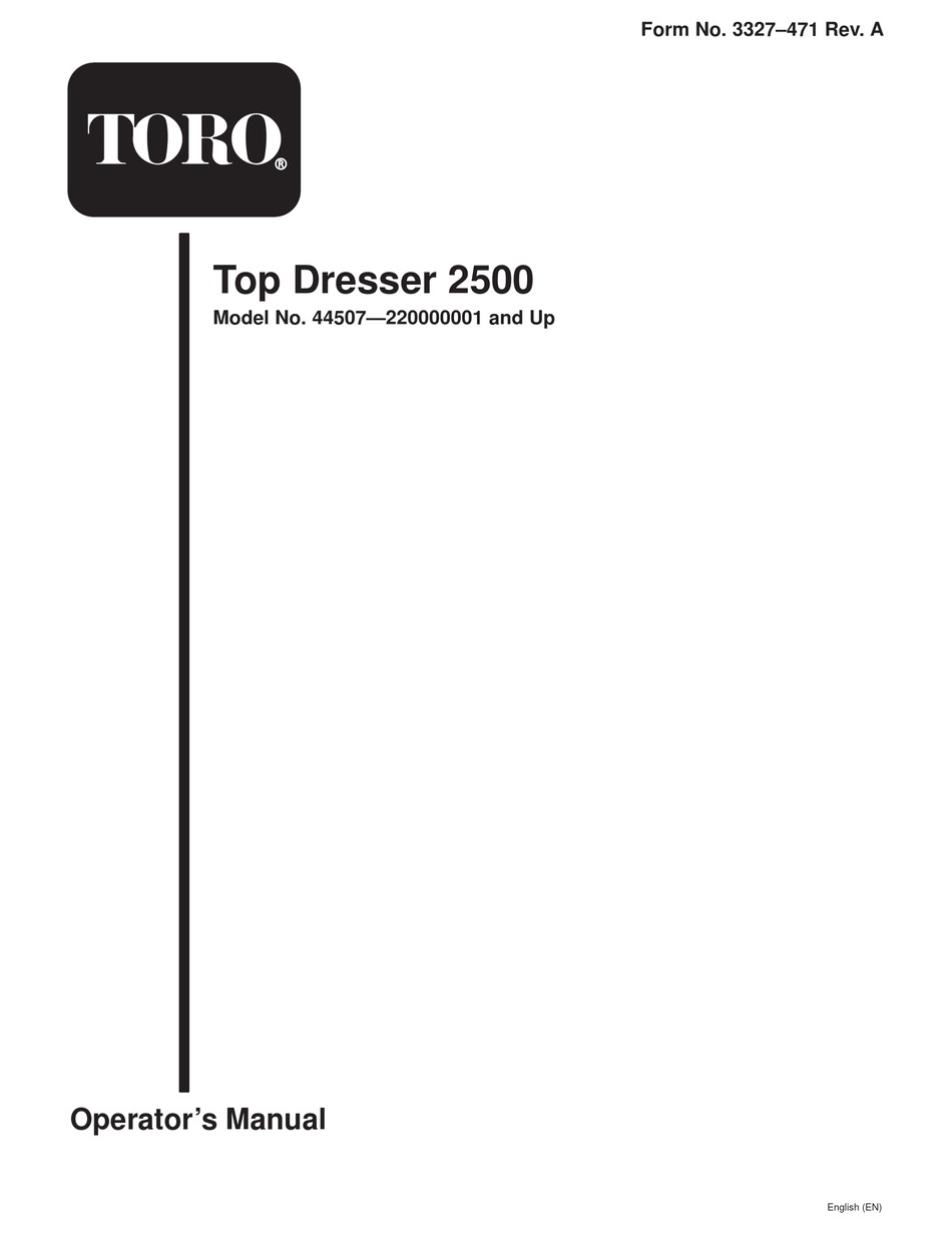 TORO TOP DRESSER 2500 OPERATOR'S MANUAL Pdf Download ManualsLib