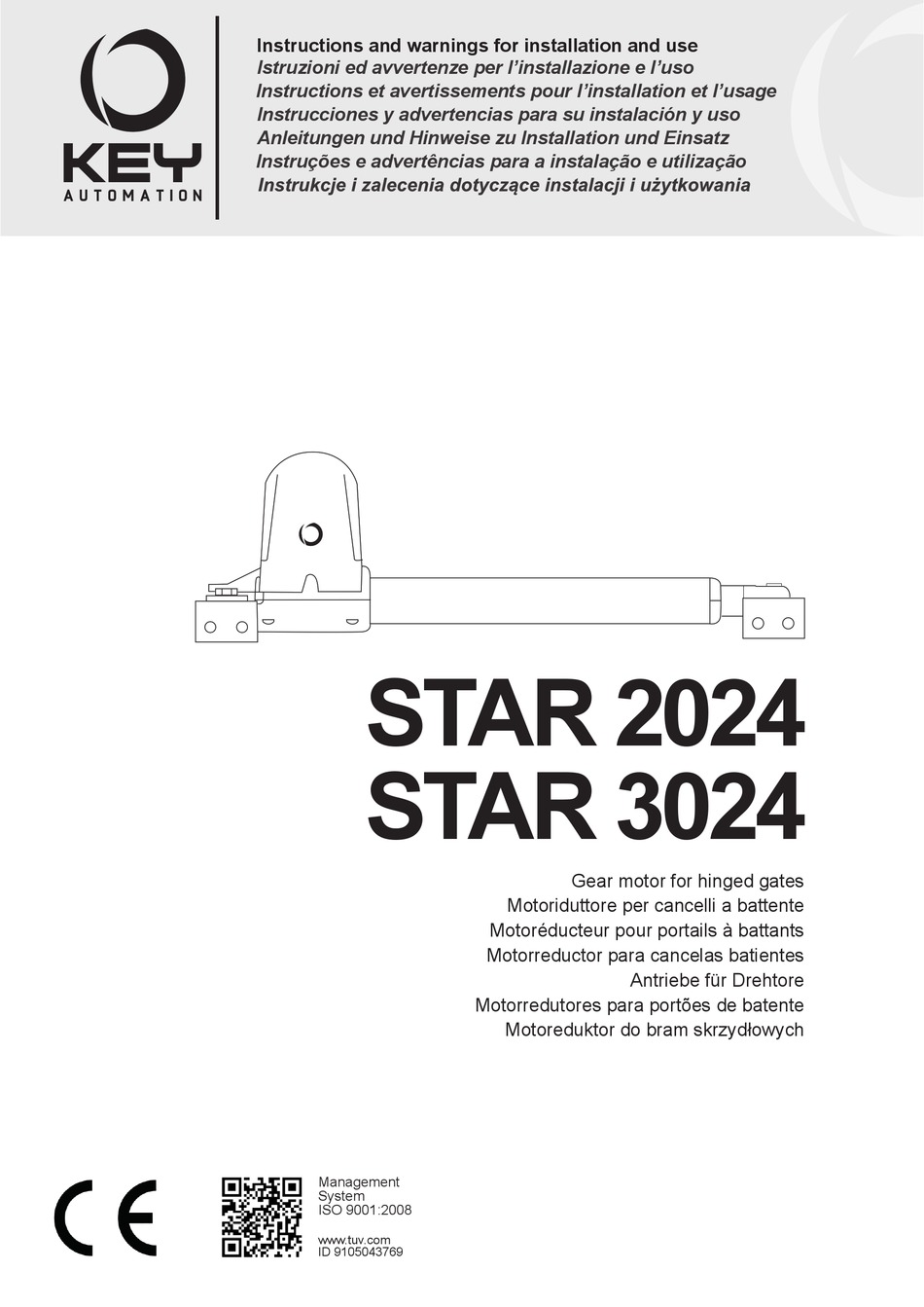 KEY AUTOMATION STAR 2024 INSTRUCTIONS AND WARNINGS FOR INSTALLATION AND   Key Automation Star 2024 