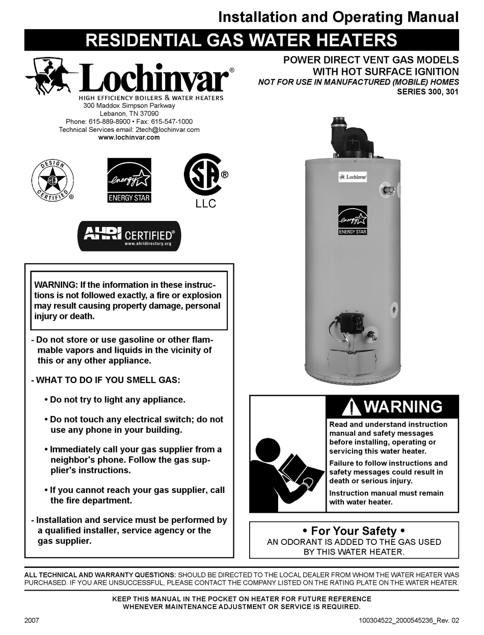 LOCHINVAR 300 INSTALLATION AND OPERATING MANUAL Pdf Download ManualsLib