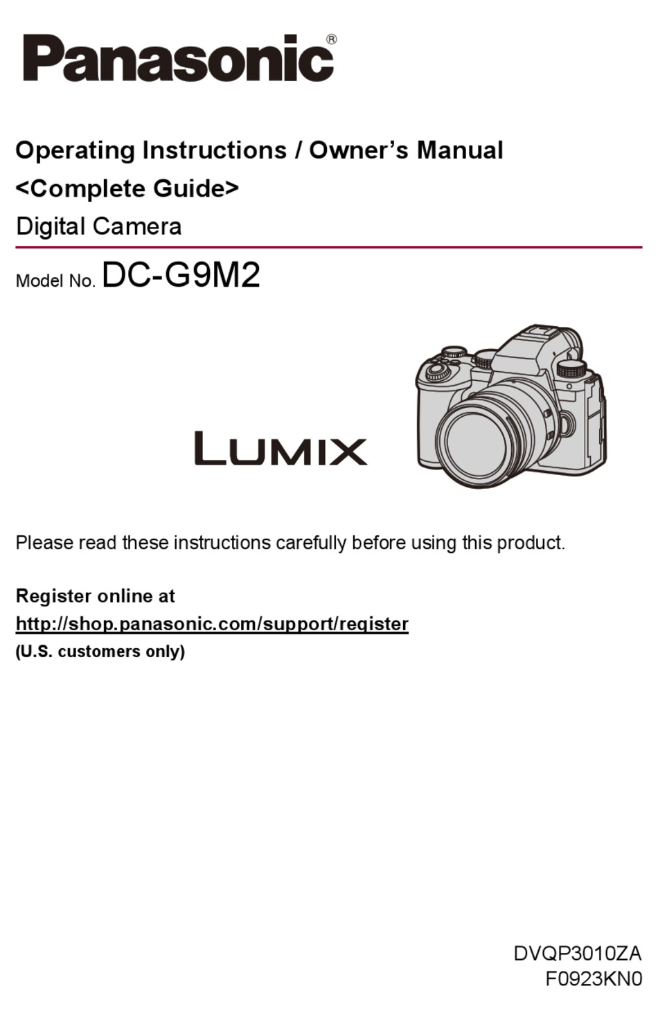 PANASONIC LUMIX DCG9M2 OPERATING INSTRUCTIONS MANUAL Pdf Download