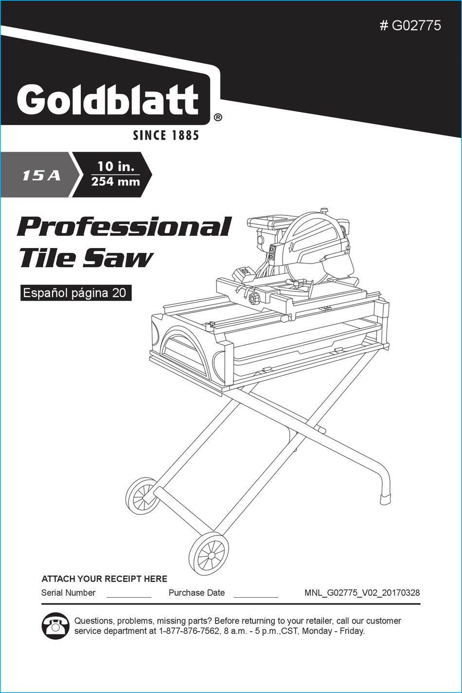 Goldblatt tile saw deals g02775